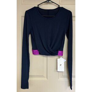 Fabletics NWT Black Fuchsia Pink Pia Front Twisted Cropped Top Size Small 6